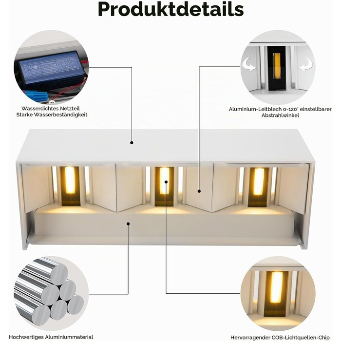 2x LED-Wandleuchten 36W mit einstellbarem Strahl - Weiß - bis zu 33% Rabatt