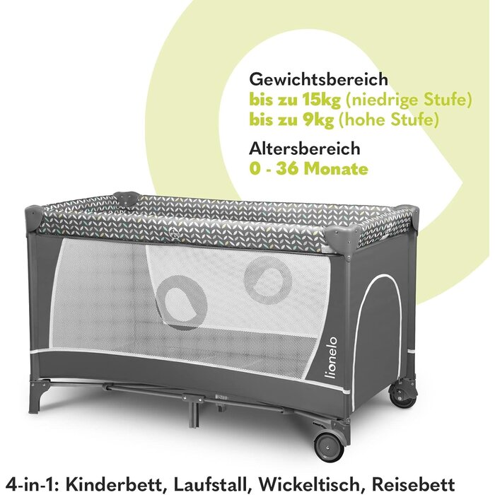 Lionelo 2-in-1 Reisebett & Laufstall, Grey Scandi - bis zu 35% Rabatt