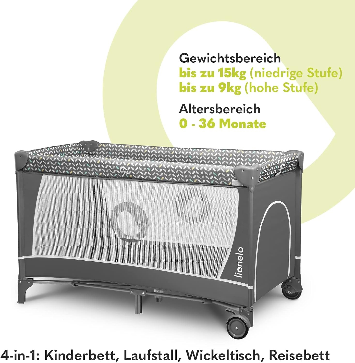 Lionelo 2-in-1 Reisebett & Laufstall, Grey Scandi - bis zu 35% Rabatt
