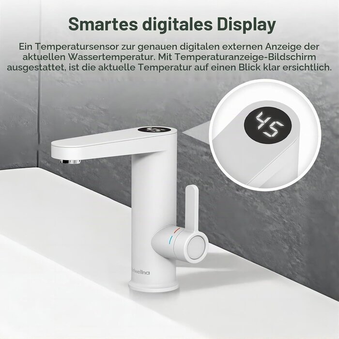 Elektrischer Wasserhahn mit Digitalanzeige - Warmwasser sofort - bis zu 29% sparen