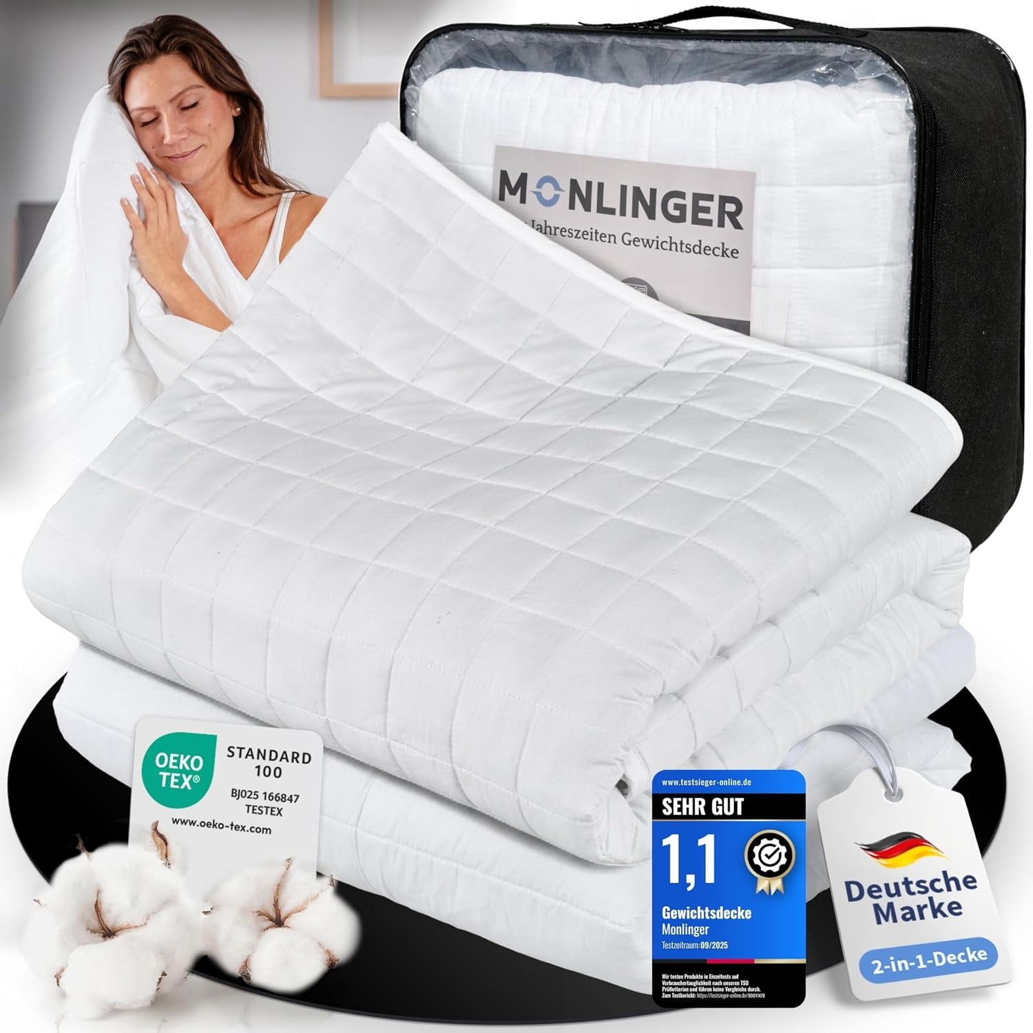 Gewichtsdecke 135x200cm 7kg - 2-in-1 Sommer & Winter - bis zu 72% Rabatt