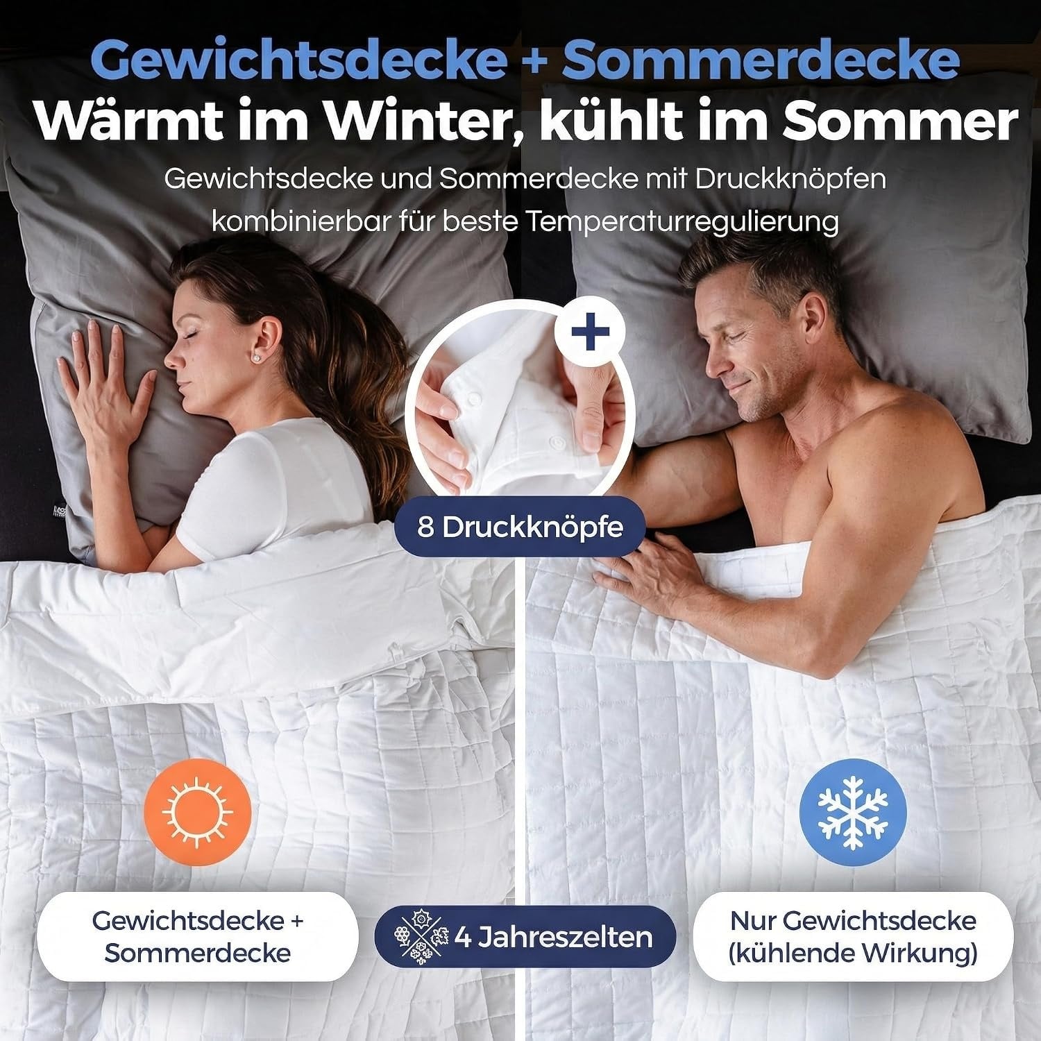 Gewichtsdecke 135x200cm 7kg - 2-in-1 Sommer & Winter - bis zu 72% Rabatt
