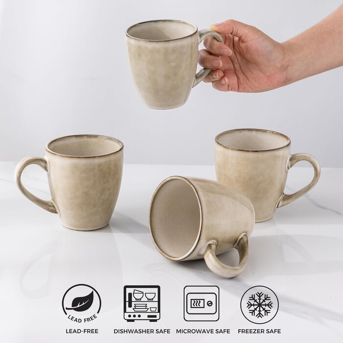 4er Set Keramik-Kaffeetassen 340ml - Cappuccino - bis zu 38% Rabatt