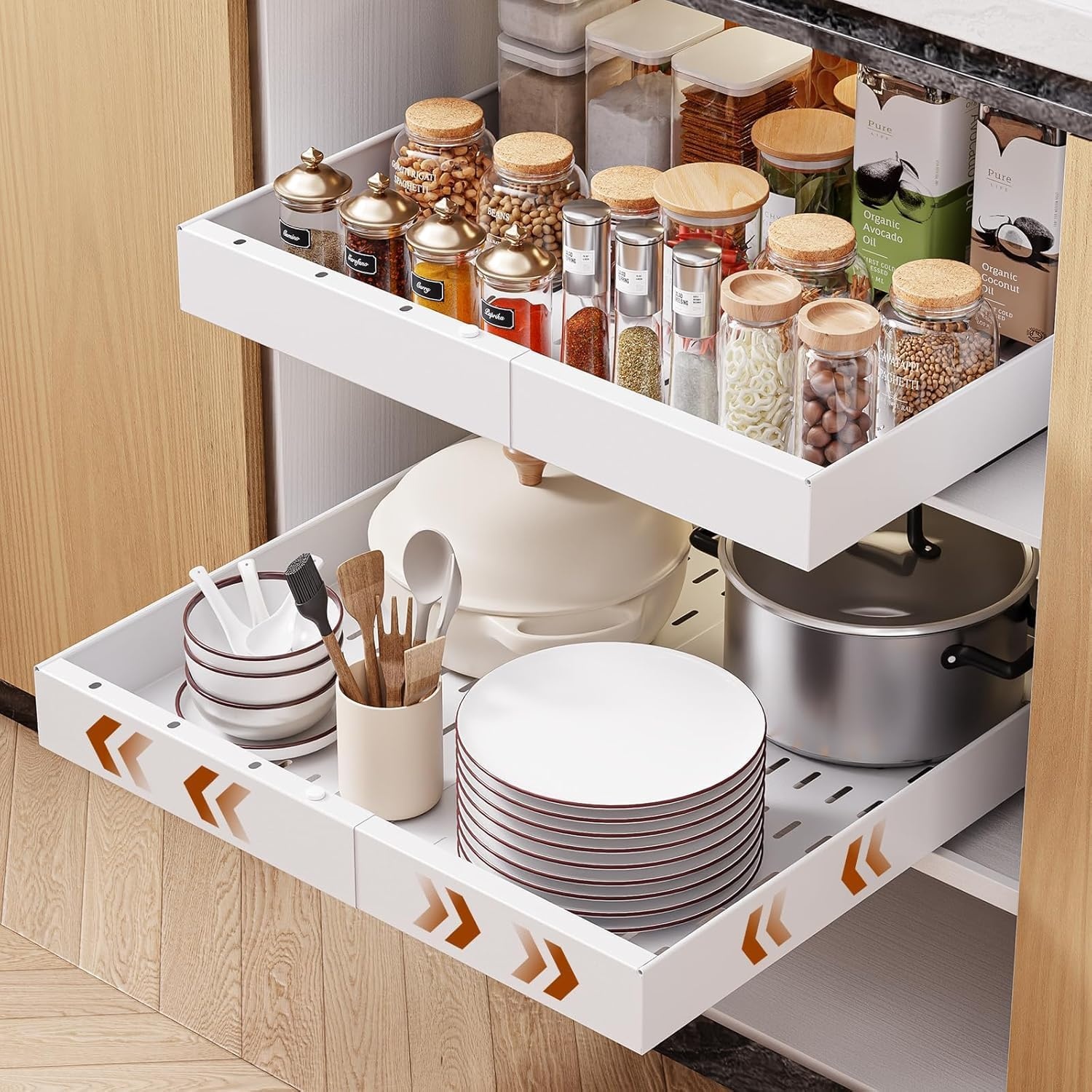Ausziehbarer Küchenschrank-Organizer 2er-Set - variabel 43,5-68 cm - bis zu 33%