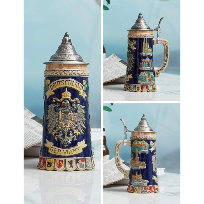 Traditioneller Bierkrug mit Zinndeckel - 0,6L Deutschland Wappen - bis zu 34% sparen