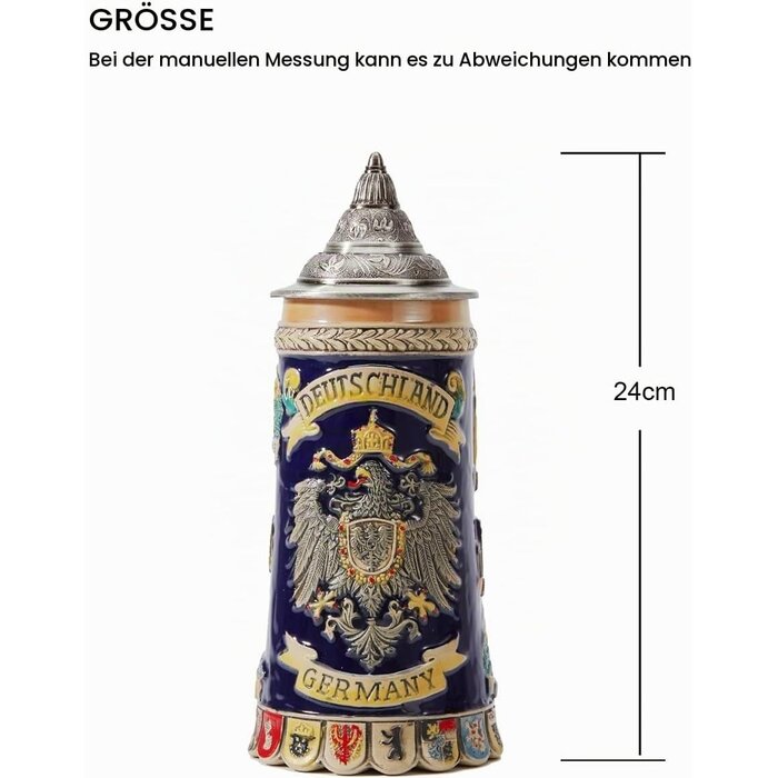 Traditioneller Bierkrug mit Zinndeckel - 0,6L Deutschland Wappen - bis zu 34% sparen
