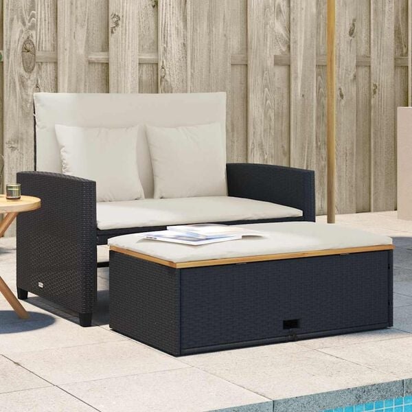 Vidaxl 2-Sitzer Gartenbank mit Fußhocker & Kissen - Poly-Rattan - bis zu 35% Rabatt