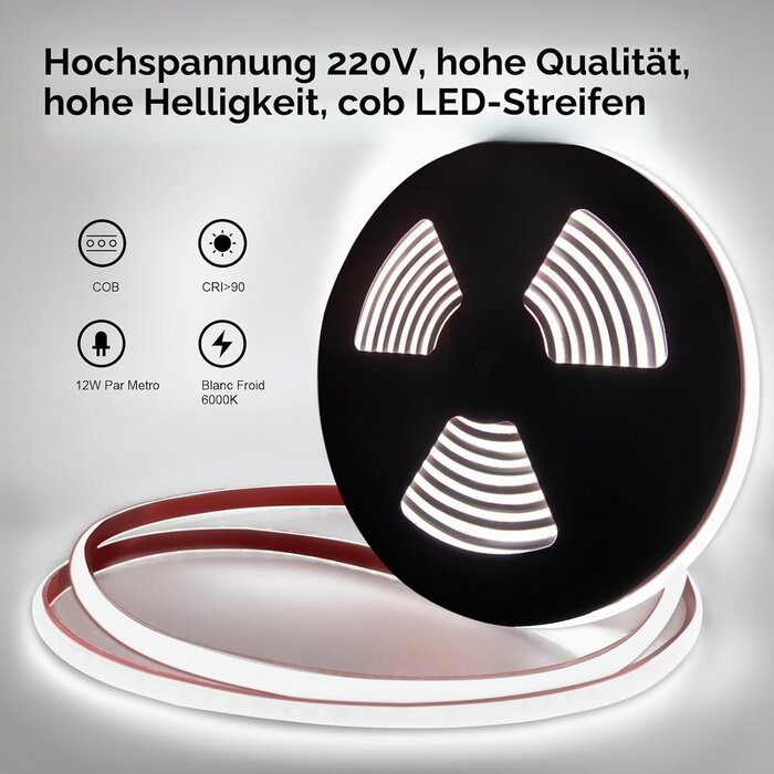 10m COB LED-Streifen 6000K 220V IP67 - Jetzt bis zu 78% Rabatt!