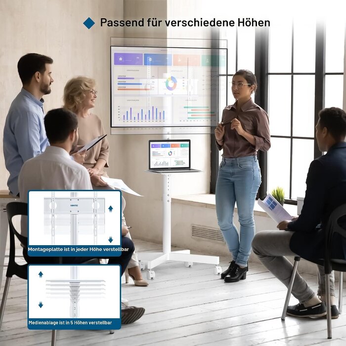 Mobiler TV-Ständer bis 60 Zoll - höhenverstellbar mit Ablage - bis zu 34% Rabatt