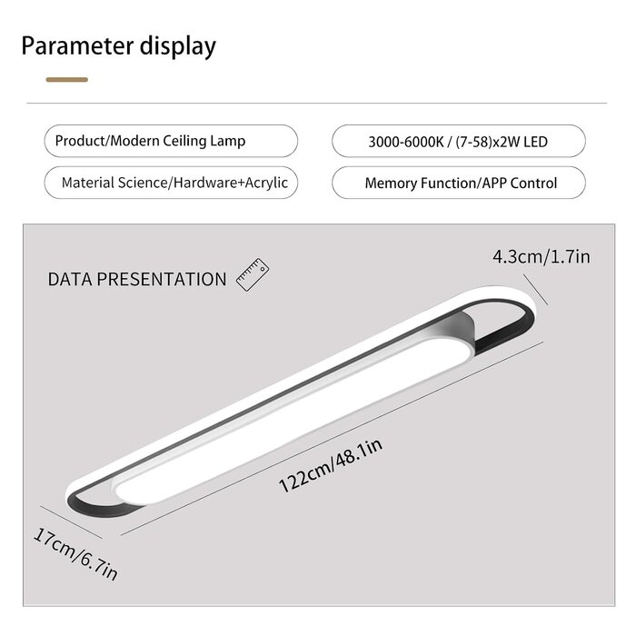 Moderne LED-Deckenleuchte 122cm, Dimmbar & App-Steuerung - bis zu 34% Rabatt