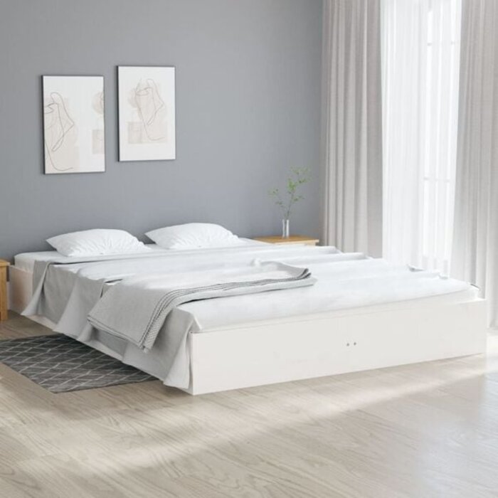 Vidaxl Modernes Kiefernholz-Bett 140x200 cm - Weiß - Bis zu 35% Rabatt