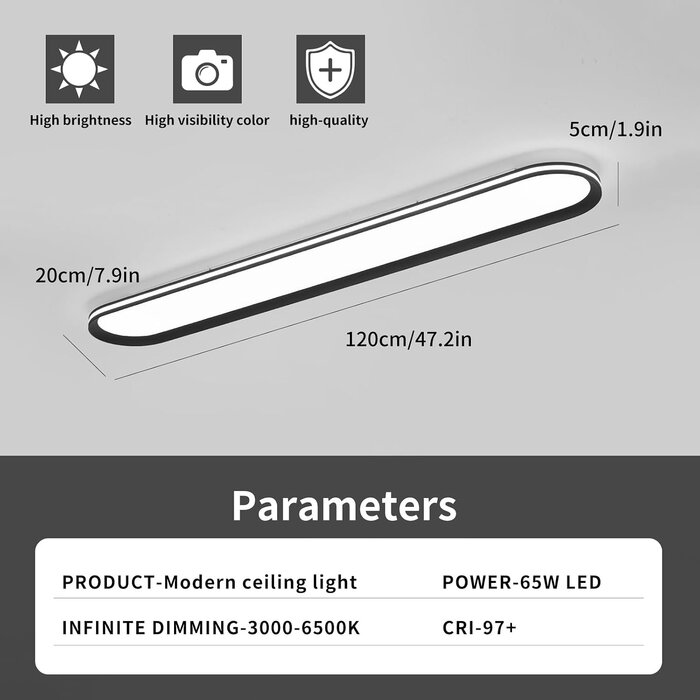 Moderne LED Deckenleuchte 65W, 6500K, 120cm - bis zu 34% Rabatt