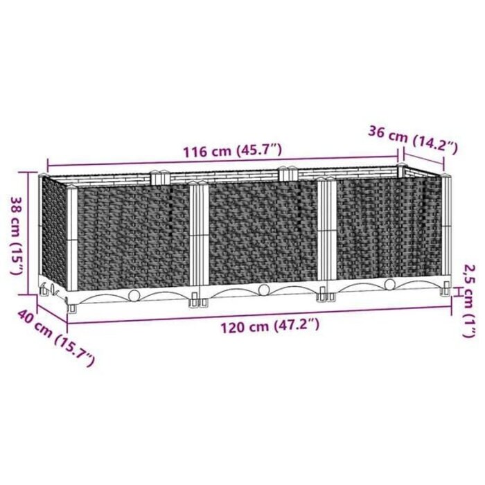 Vidaxl Hochbeet 120x40x38 cm aus Polypropylen - Weiß - jetzt bis zu 33% sparen