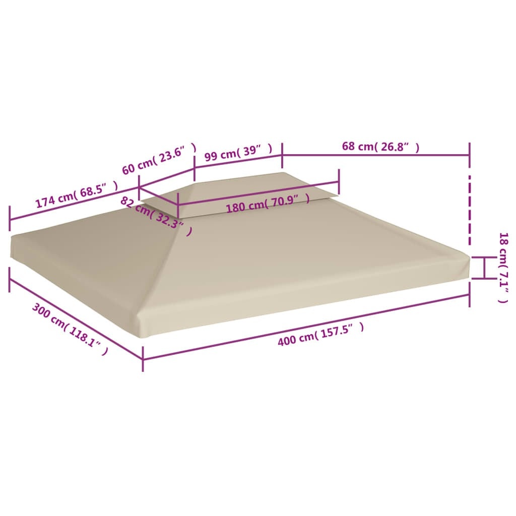 Vidaxl Pavillon-Ersatzdach 3x4 m beige, 310 g/m² - Outlet-Preis bis zu 34% Rabatt