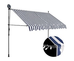 Vidaxl Manuelle Markise 250 cm mit Solar-LED - Blau-Weiß - 53% Rabatt