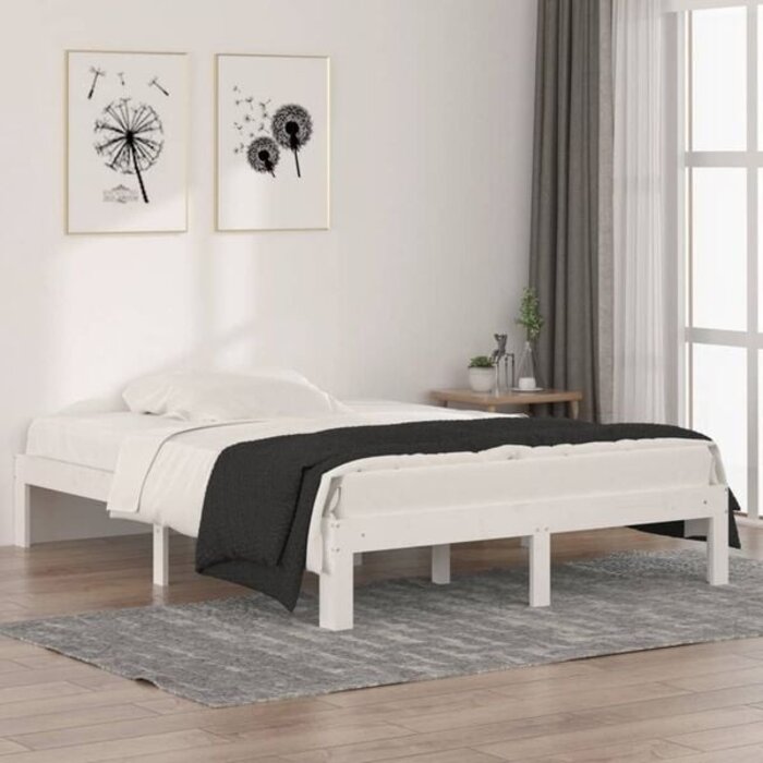Vidaxl Bettgestell Massivholz Kiefer Weiß 135x190 cm - Outlet mit bis zu 35% Rabatt
