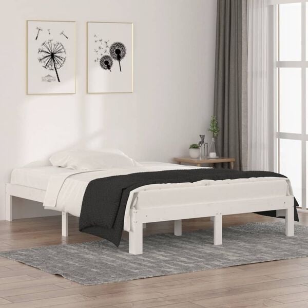 Vidaxl Bettgestell Massivholz Kiefer Weiß 135x190 cm - Outlet mit bis zu 35% Rabatt