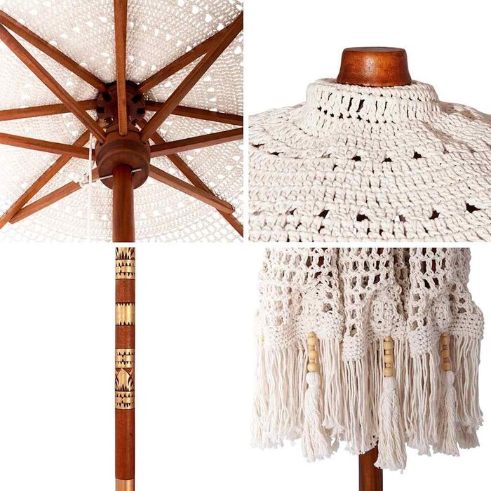 Vidaxl Macramé-Sonnenschirm Creme, 252 cm - Boho-Design, bis zu 35% Rabatt