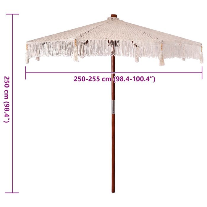 Vidaxl Macramé-Sonnenschirm Creme, 252 cm - Boho-Design, bis zu 35% Rabatt
