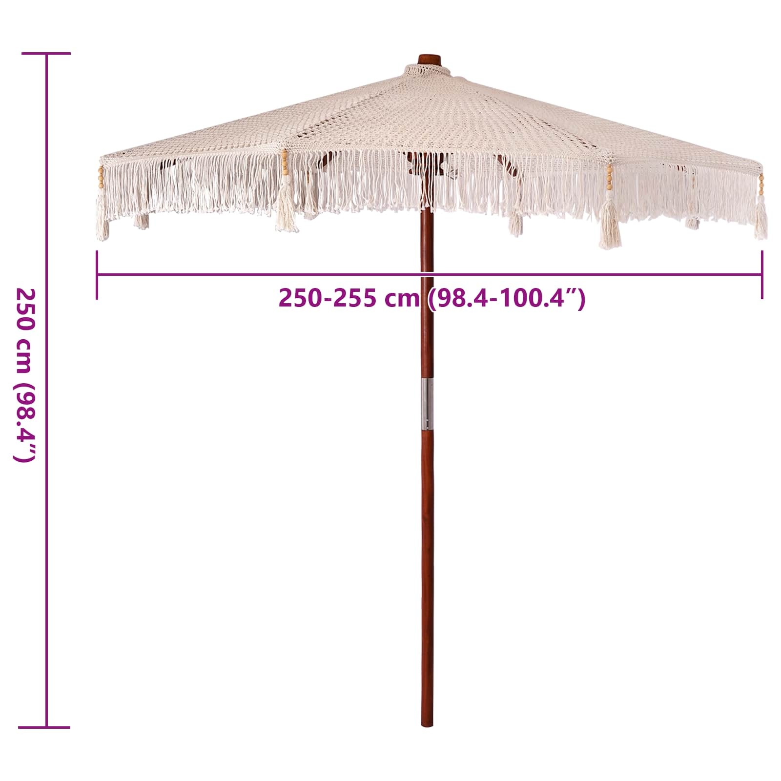 Vidaxl Macramé-Sonnenschirm Creme, 252 cm - Boho-Design, bis zu 35% Rabatt
