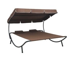 Vidaxl Doppel-Sonnenliege mit Dach, Braun - 200 x 173 cm - 60% Rabatt