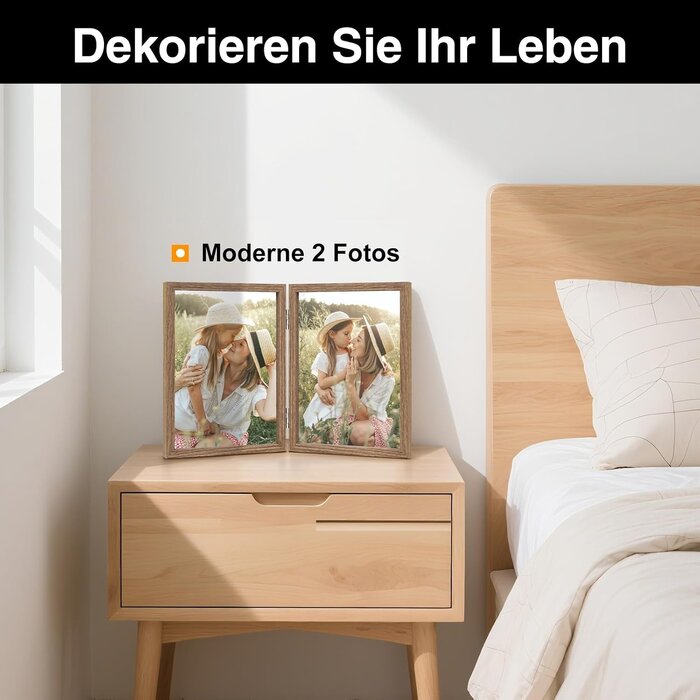 Doppel-Bilderrahmen Holz für 2 Fotos 10x15 cm - Klappbar - bis zu 26% Rabatt