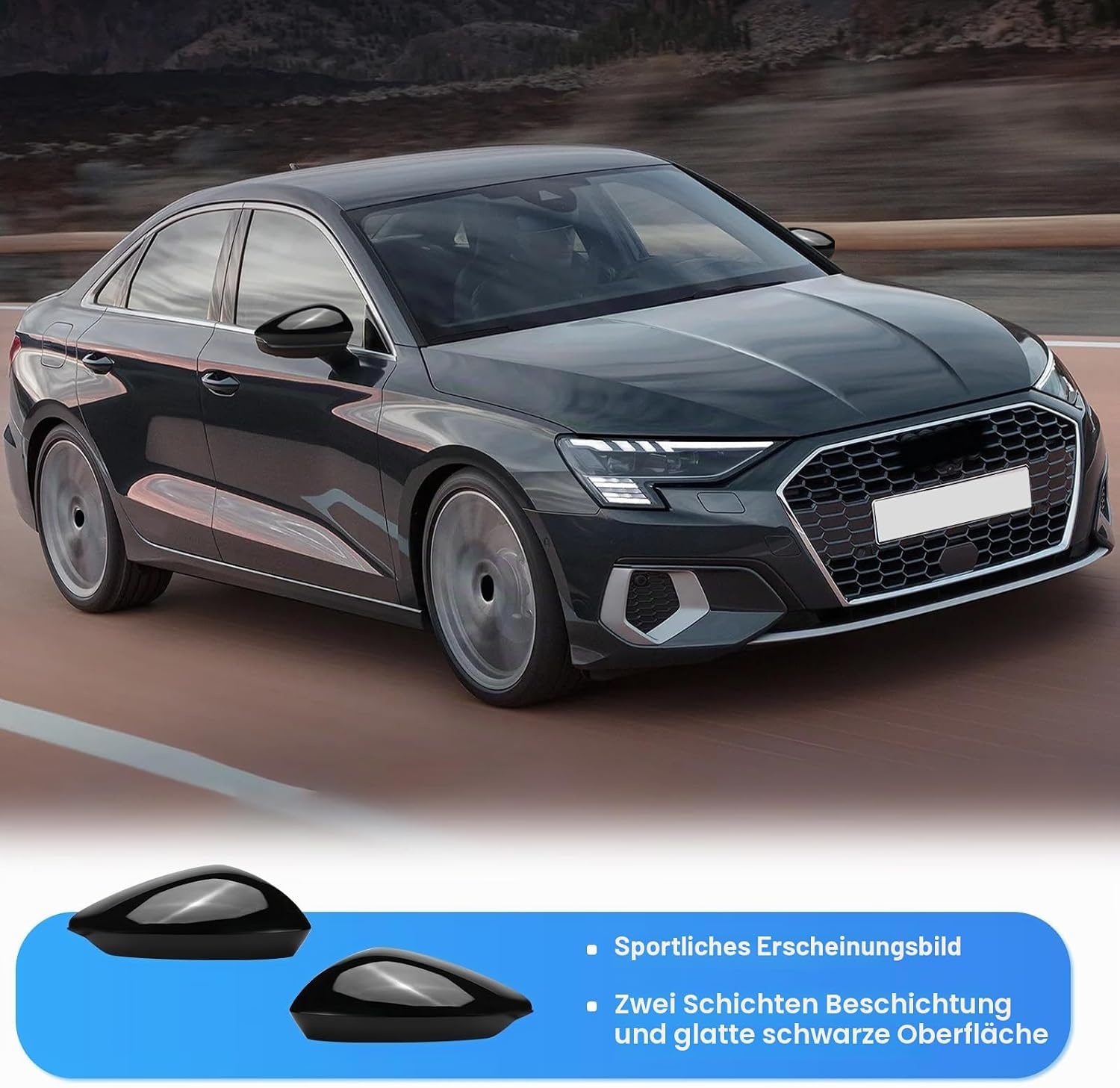 Spiegelkappen für Audi A3 S3 RS3 8Y 2022-2024 Schwarz Carbon-Optik 44% Rabatt