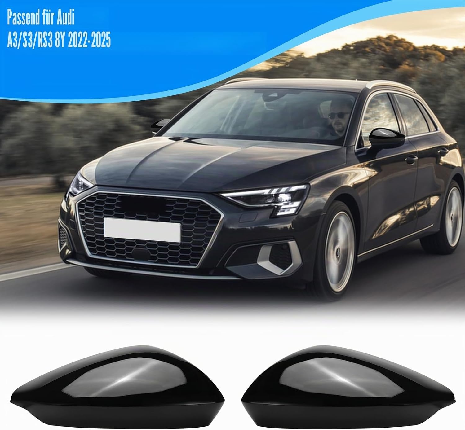 Spiegelkappen für Audi A3 S3 RS3 8Y 2022-2024 Schwarz Carbon-Optik 44% Rabatt
