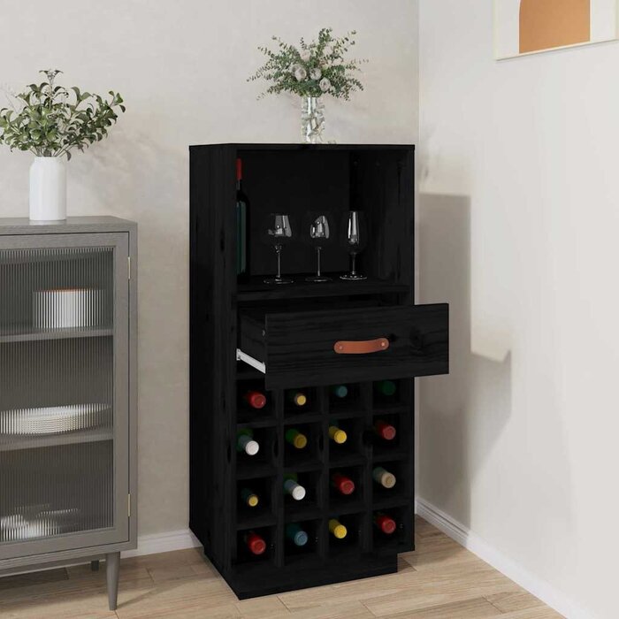 Vidaxl Weinschrank aus massivem Kiefernholz, 45x34x100 cm, Schwarz - bis zu 30% Rabatt