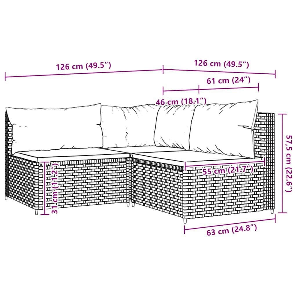 Vidaxl 3-teiliges Loungeset Polyrattan Grau - Gartenmöbel - bis zu 35% Rabatt