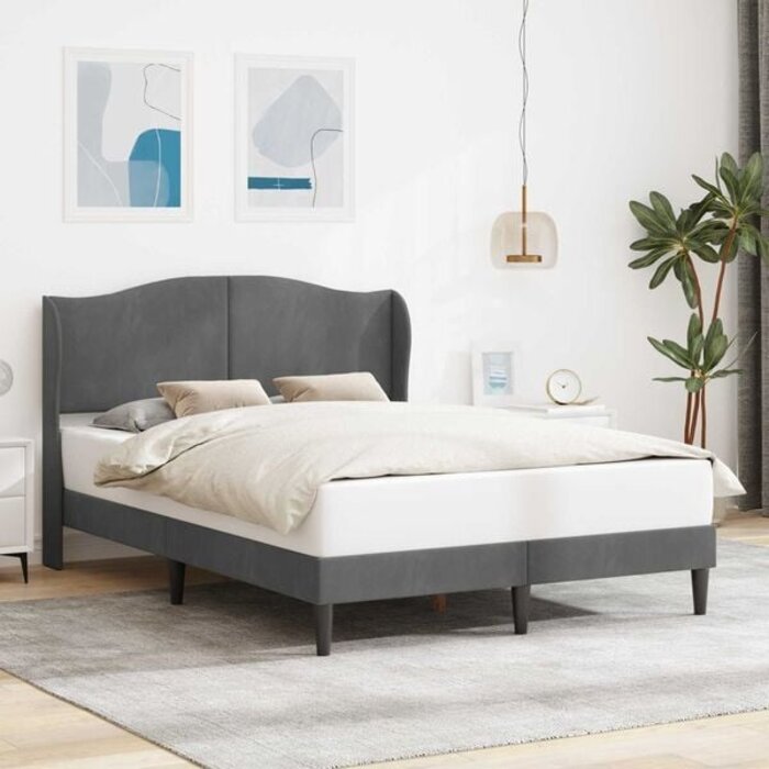 Vidaxl Bettgestell mit Samt-Kopfteil 140x200 cm - Dunkelgrau - bis zu 35% Rabatt