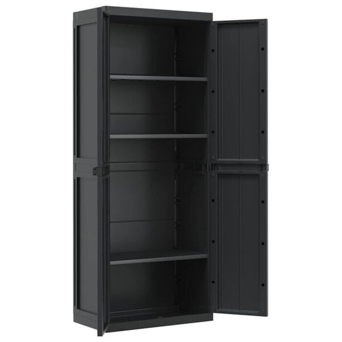 Vidaxl Gartenschrank aus Polypropylen 65x37x165 cm - Schwarz - bis zu 35% Rabatt