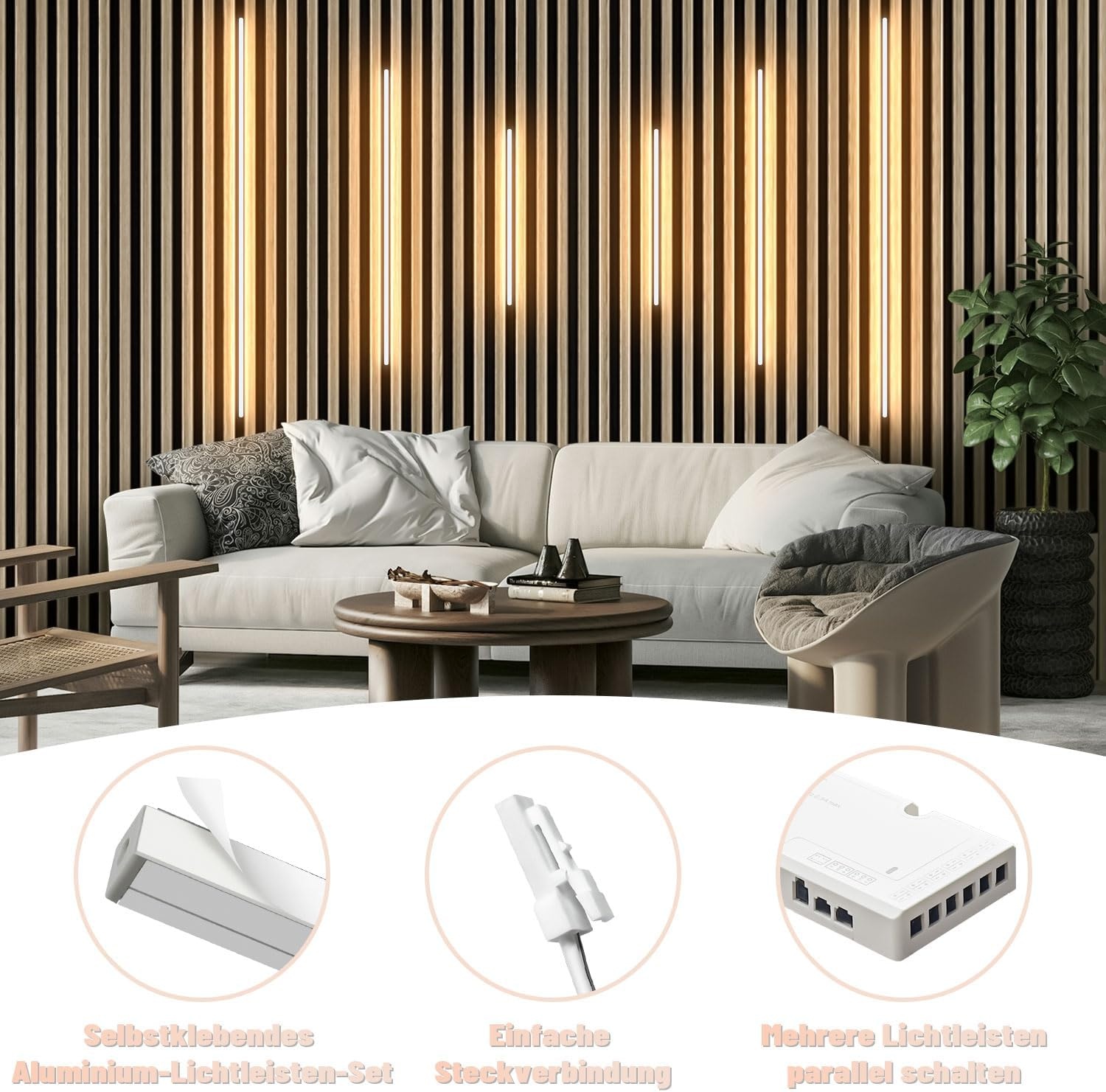 LED-Streifen Set für Akustikpaneele 6-tlg. - Warmweiß & Dimmbar - bis zu 34% sparen