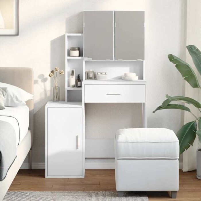 Vidaxl Schminktisch mit Spiegel & Stauraum, 80x35x132 cm, Weiß - bis zu 35% Rabatt