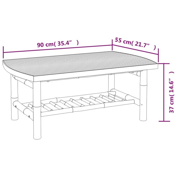 Vidaxl Bambus Gartentisch 90x55x37 cm - Natürliches Design - bis zu 34% sparen