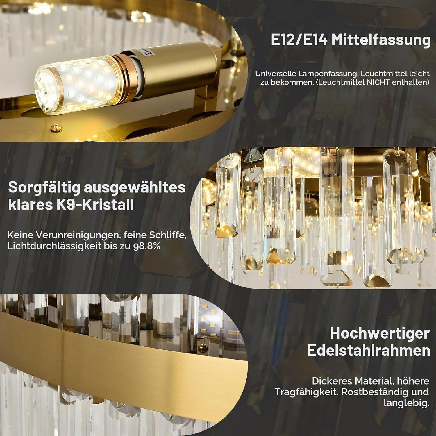 Luxus Kristall-Kronleuchter Gold Rund 80cm - Outlet bis zu 35% Rabatt