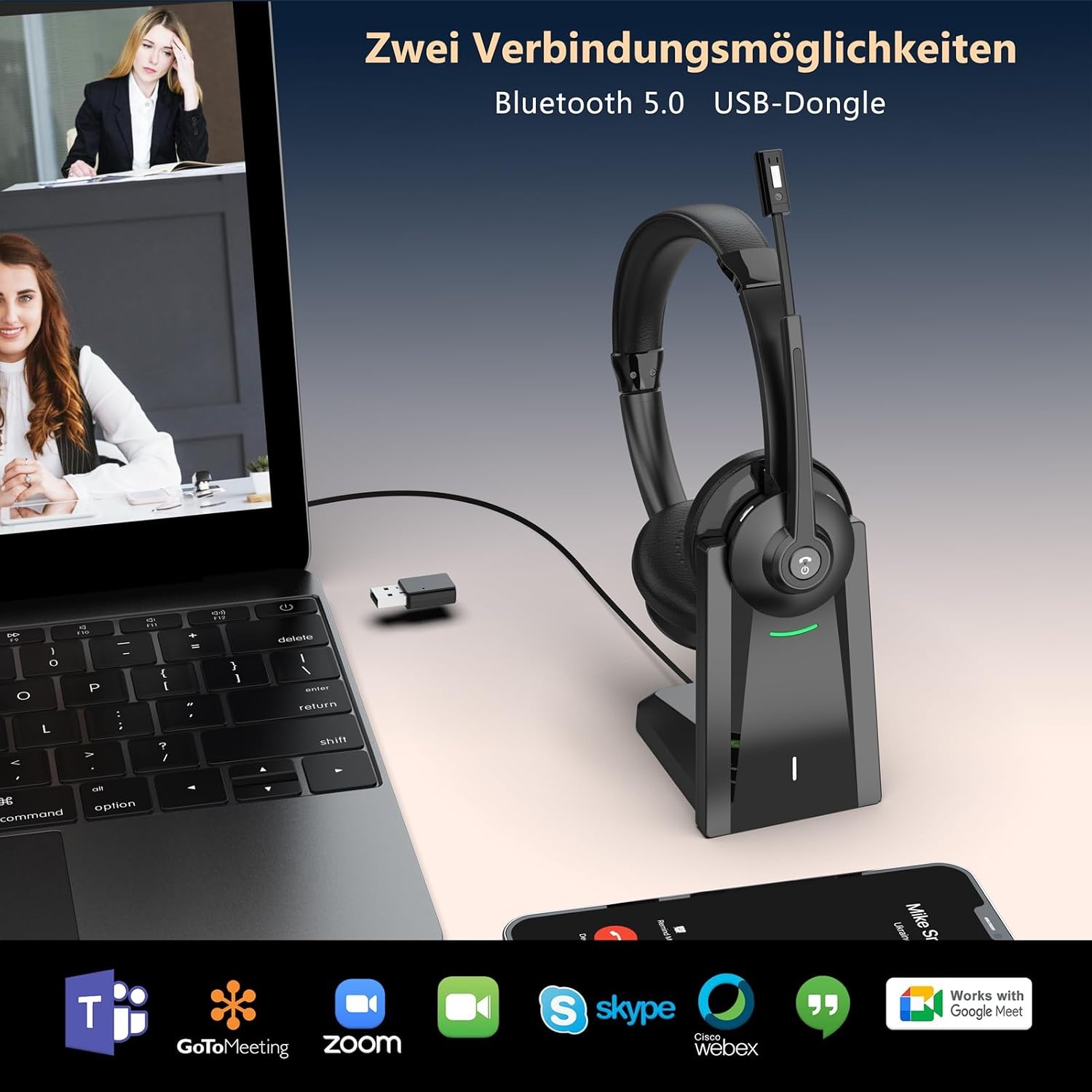 Kabelloses Ohrbügel-Headset für Büro & Videokonferenzen - 65% Rabatt