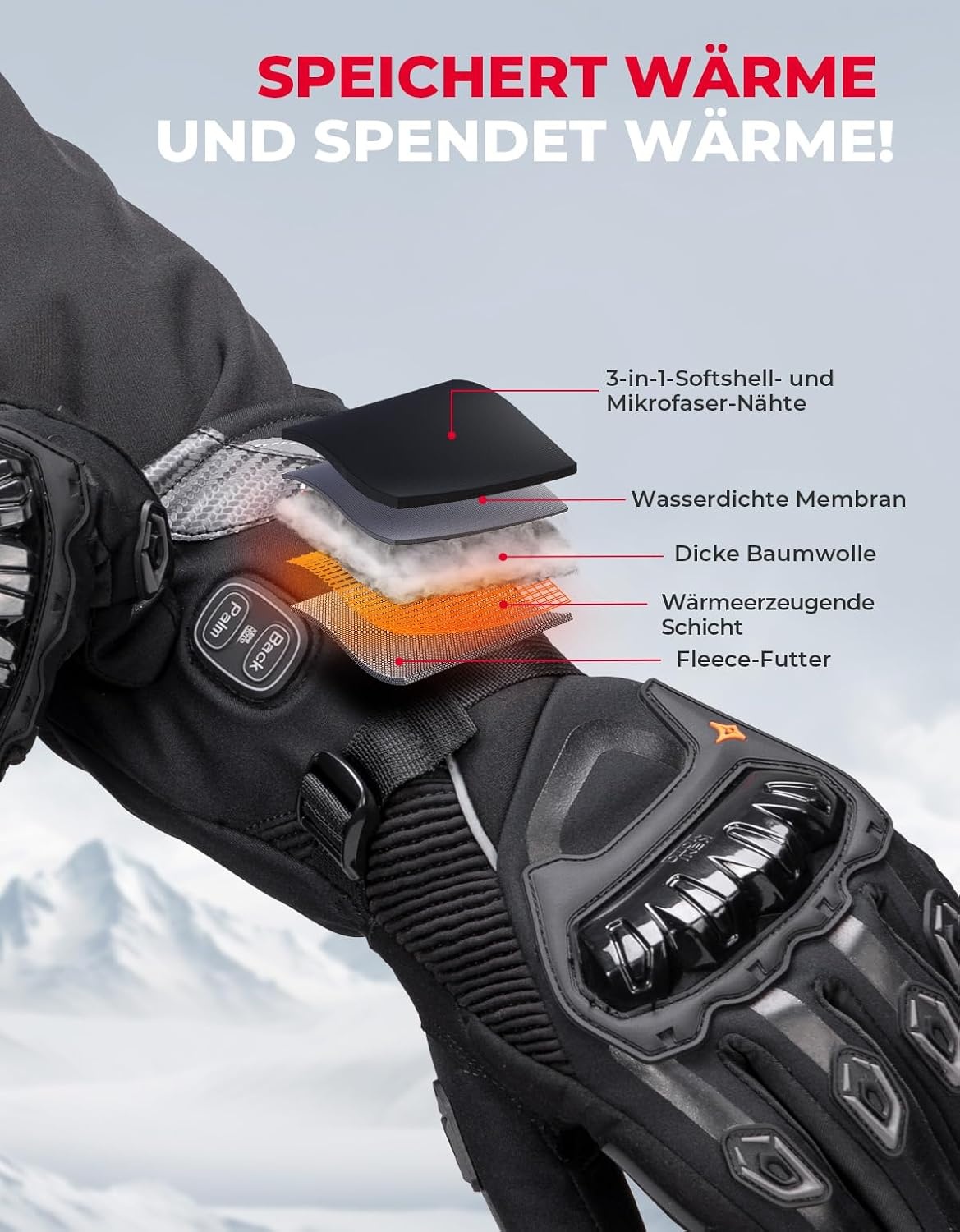 Beheizbare Motorradhandschuhe Größe L - Schwarz - 77% Rabatt