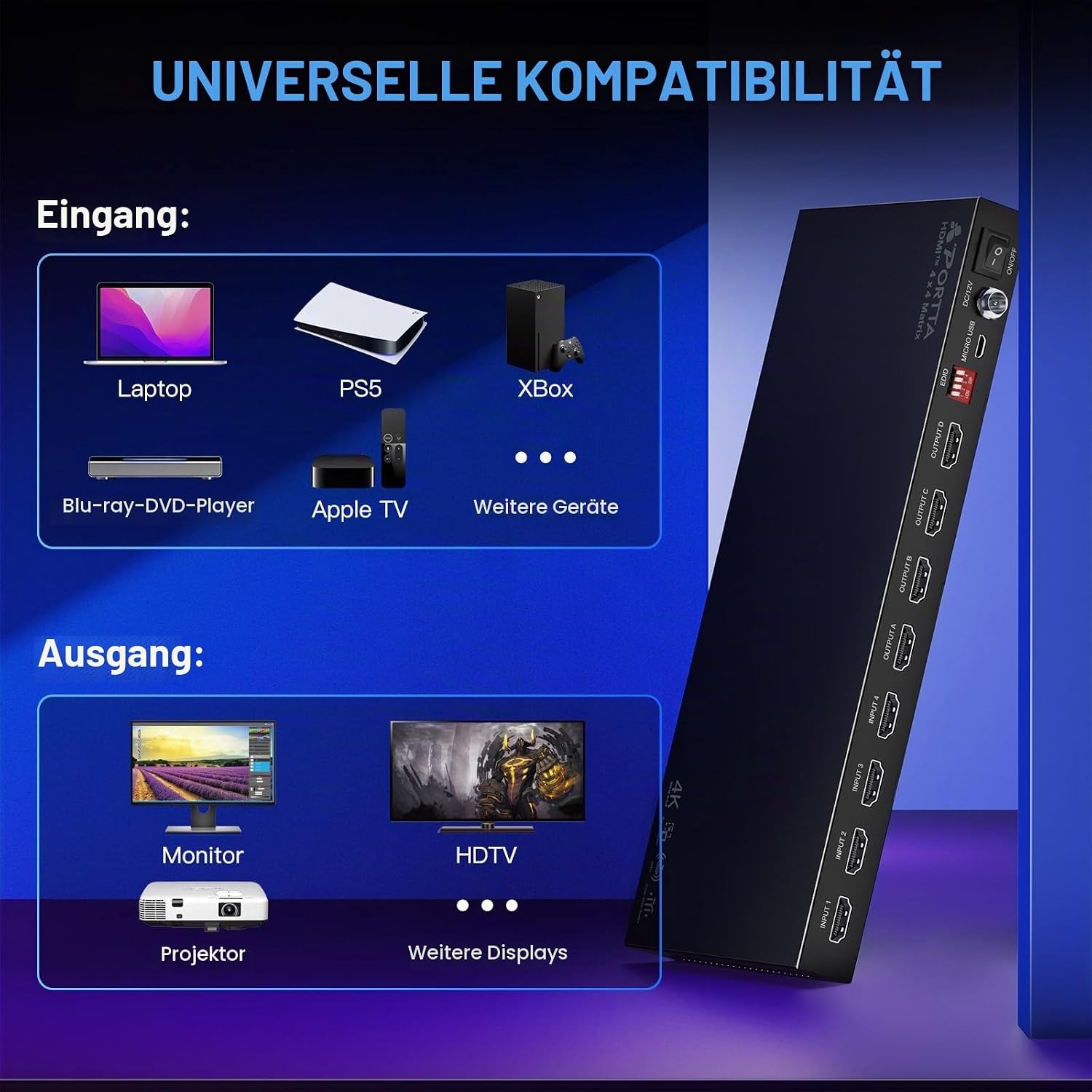 4x4 HDMI-Matrix 4K 60Hz mit Audio-Extractor - 30% Rabatt