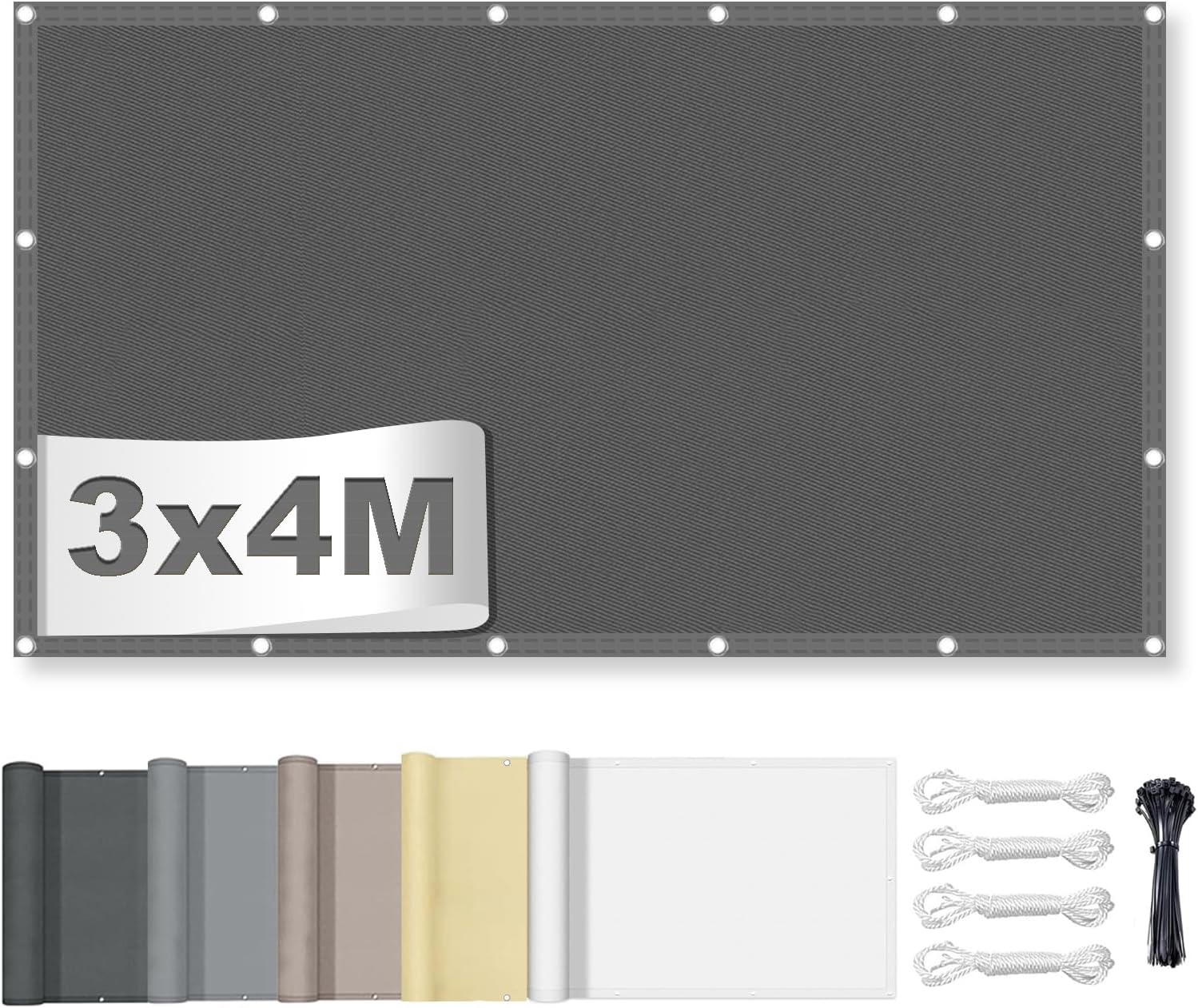 Sonnensegel 3x4m Rechteckig Dunkelgrau UV-Schutz - 34% Rabatt