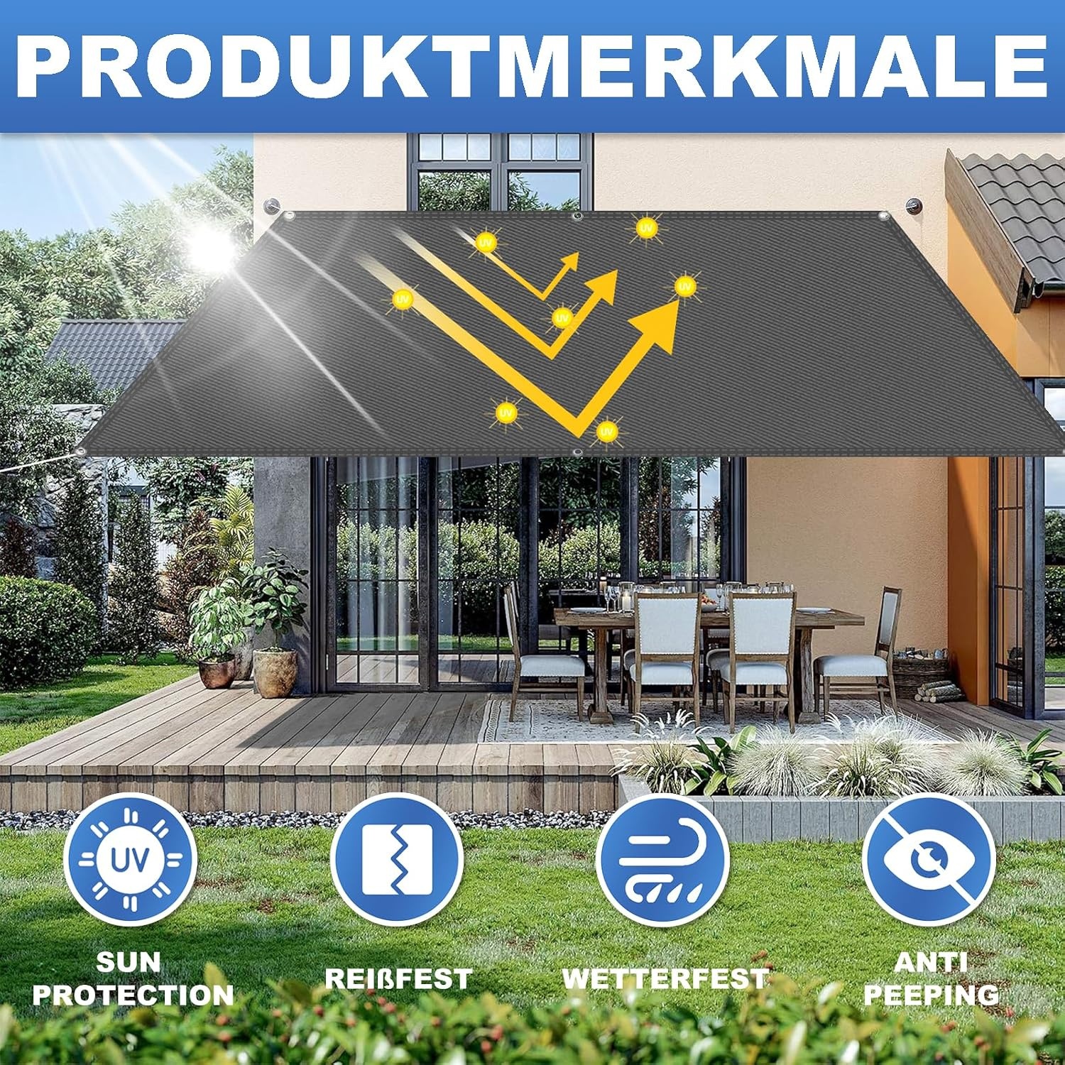 Sonnensegel 3x4m Rechteckig Dunkelgrau UV-Schutz - 34% Rabatt