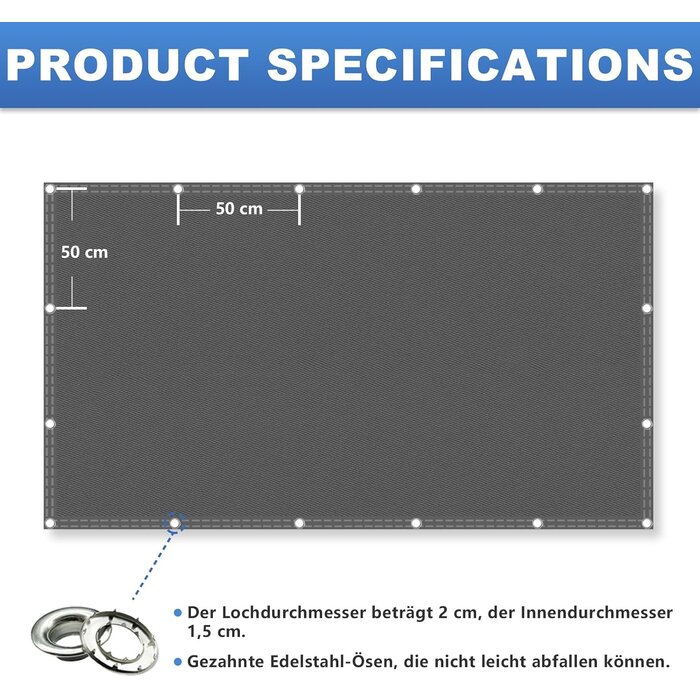 Sonnensegel 3x4m Rechteckig Dunkelgrau UV-Schutz - 34% Rabatt