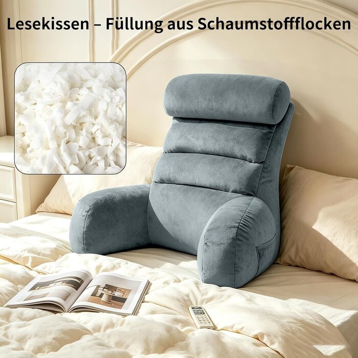 Ergonomisches Lesekissen mit Armlehnen Grau 65x30cm - 59% Rabatt