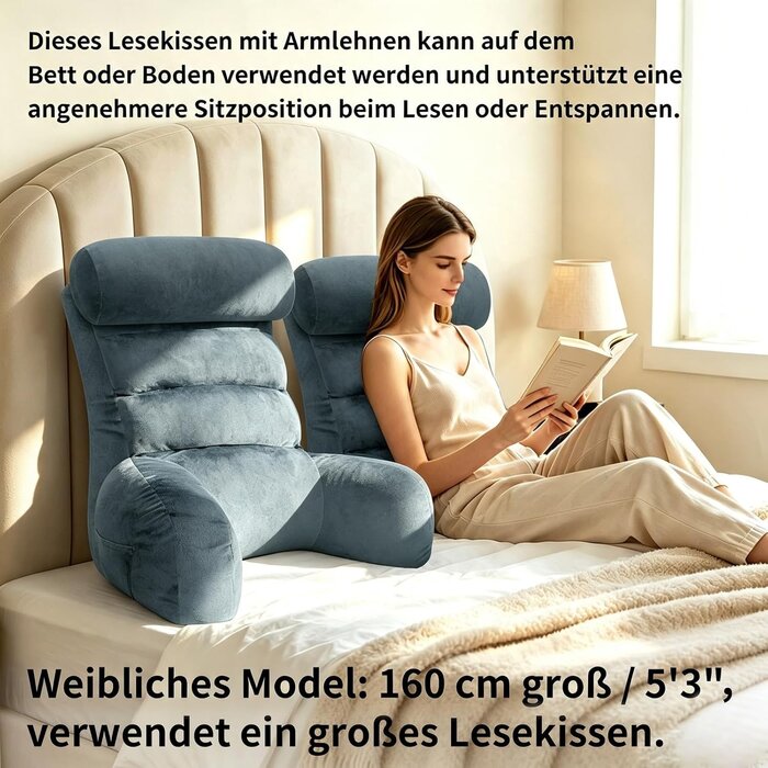 Ergonomisches Lesekissen mit Armlehnen Grau 65x30cm - 59% Rabatt