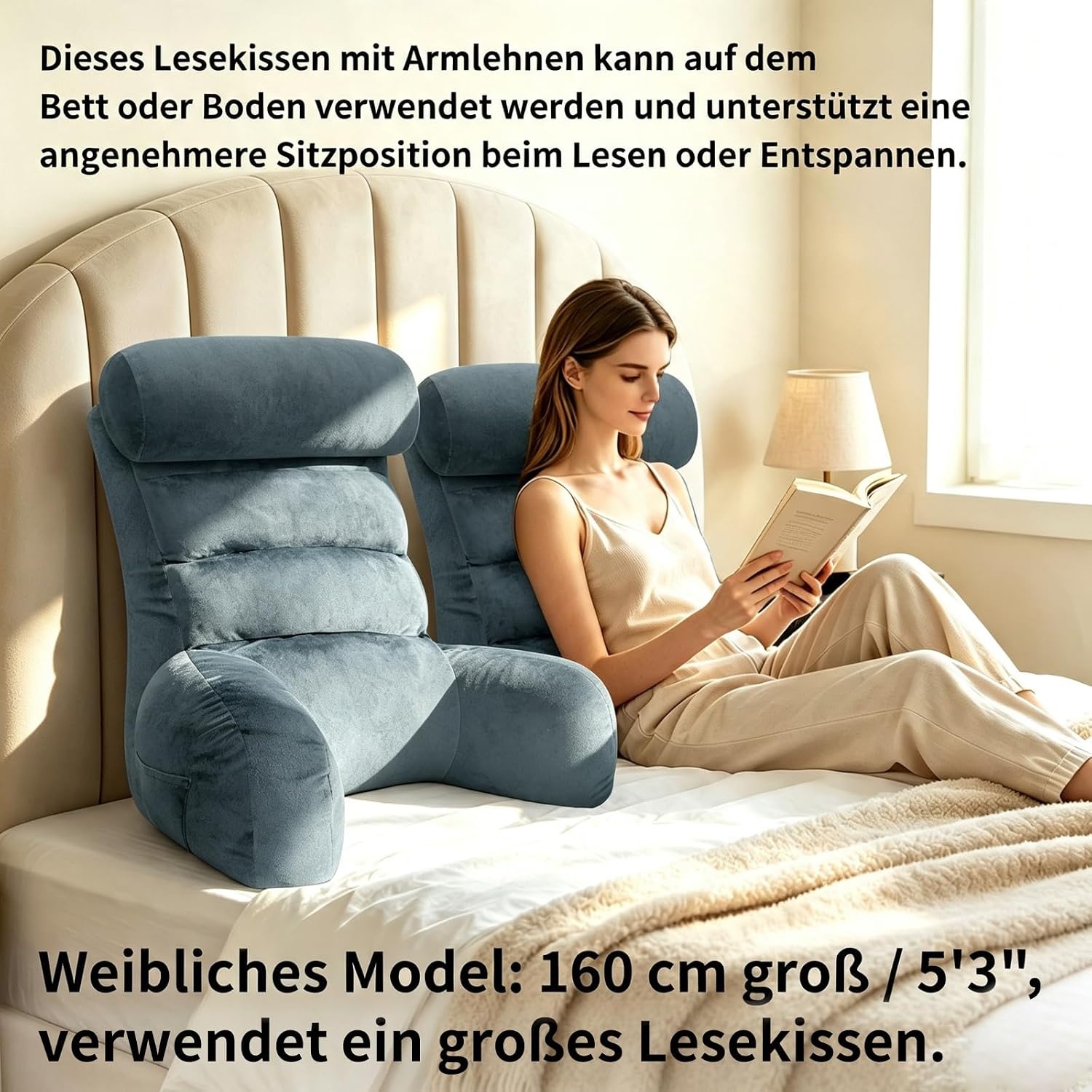 Ergonomisches Lesekissen mit Armlehnen Grau 65x30cm - 59% Rabatt