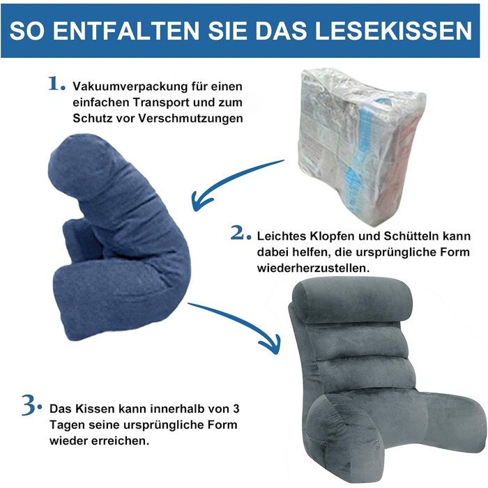 Ergonomisches Lesekissen mit Armlehnen Grau 65x30cm - 59% Rabatt