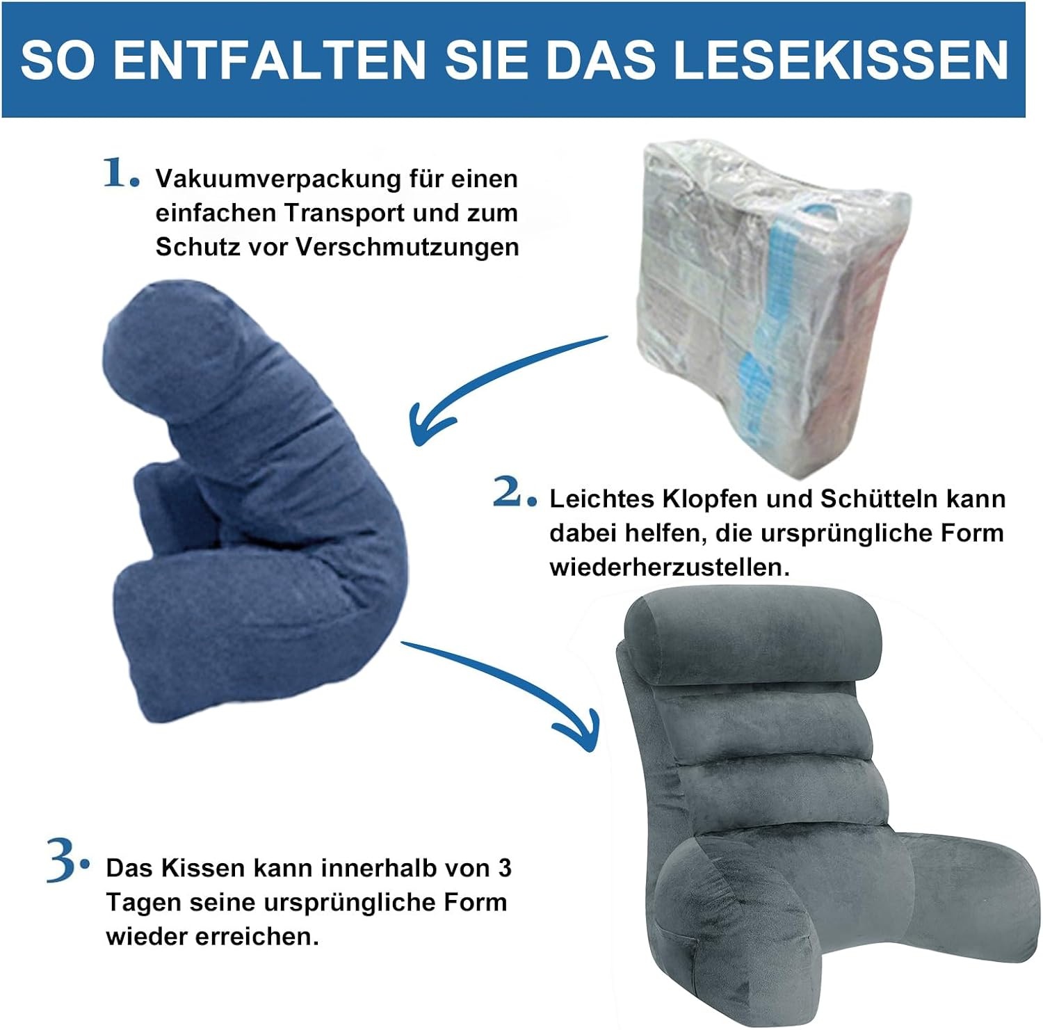 Ergonomisches Lesekissen mit Armlehnen Grau 65x30cm - 59% Rabatt