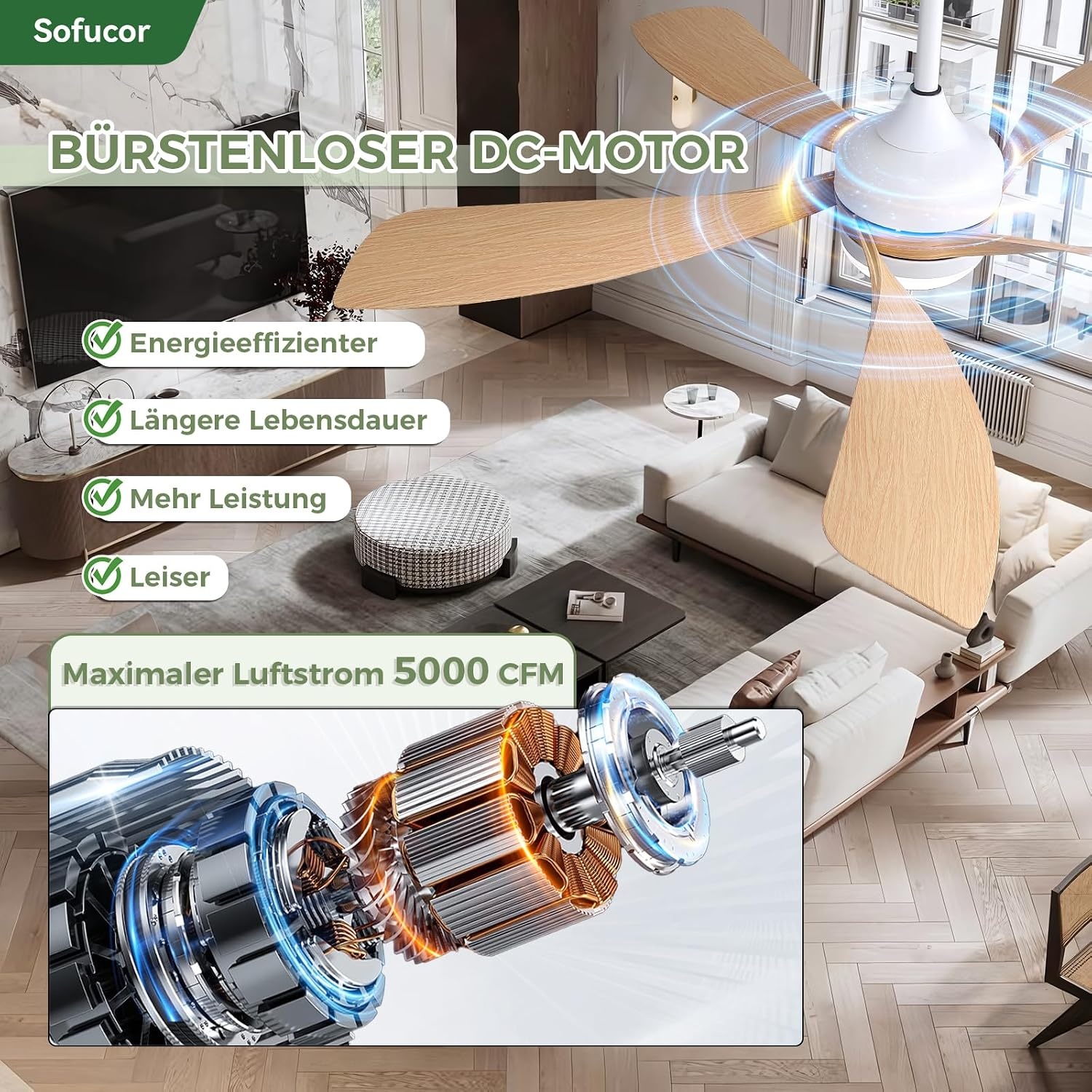 Deckenventilator 132 cm mit LED & Fernbedienung - 35% Rabatt