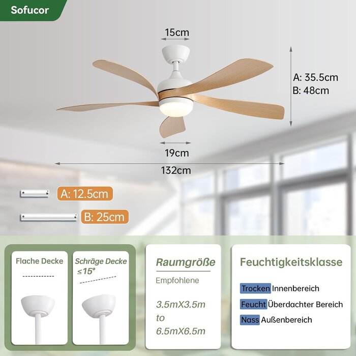 Deckenventilator 132 cm mit LED & Fernbedienung - 35% Rabatt