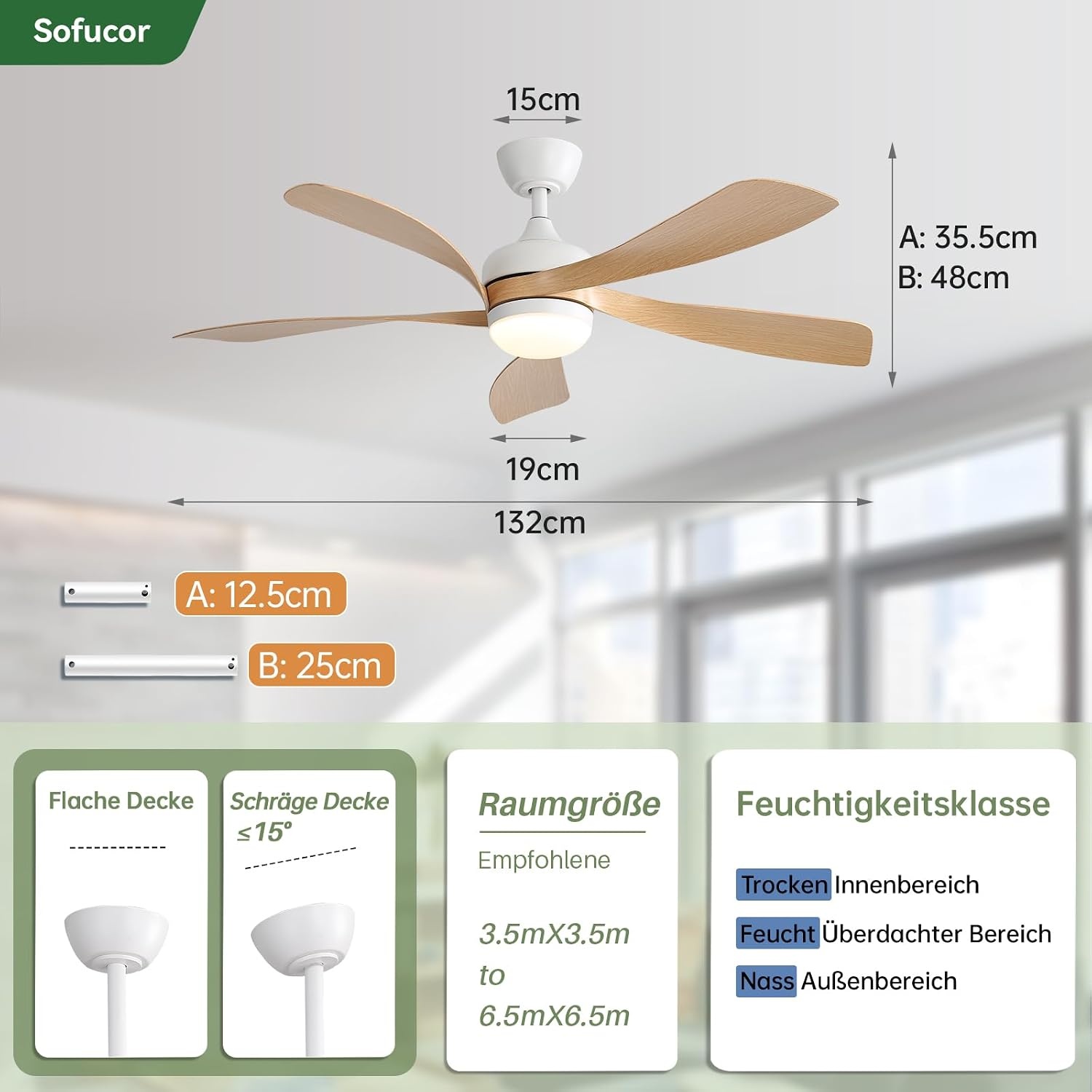 Deckenventilator 132 cm mit LED & Fernbedienung - 35% Rabatt